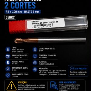 FRESA BALL NOSE 2 CORTES R4X100MM HASTE 8MM