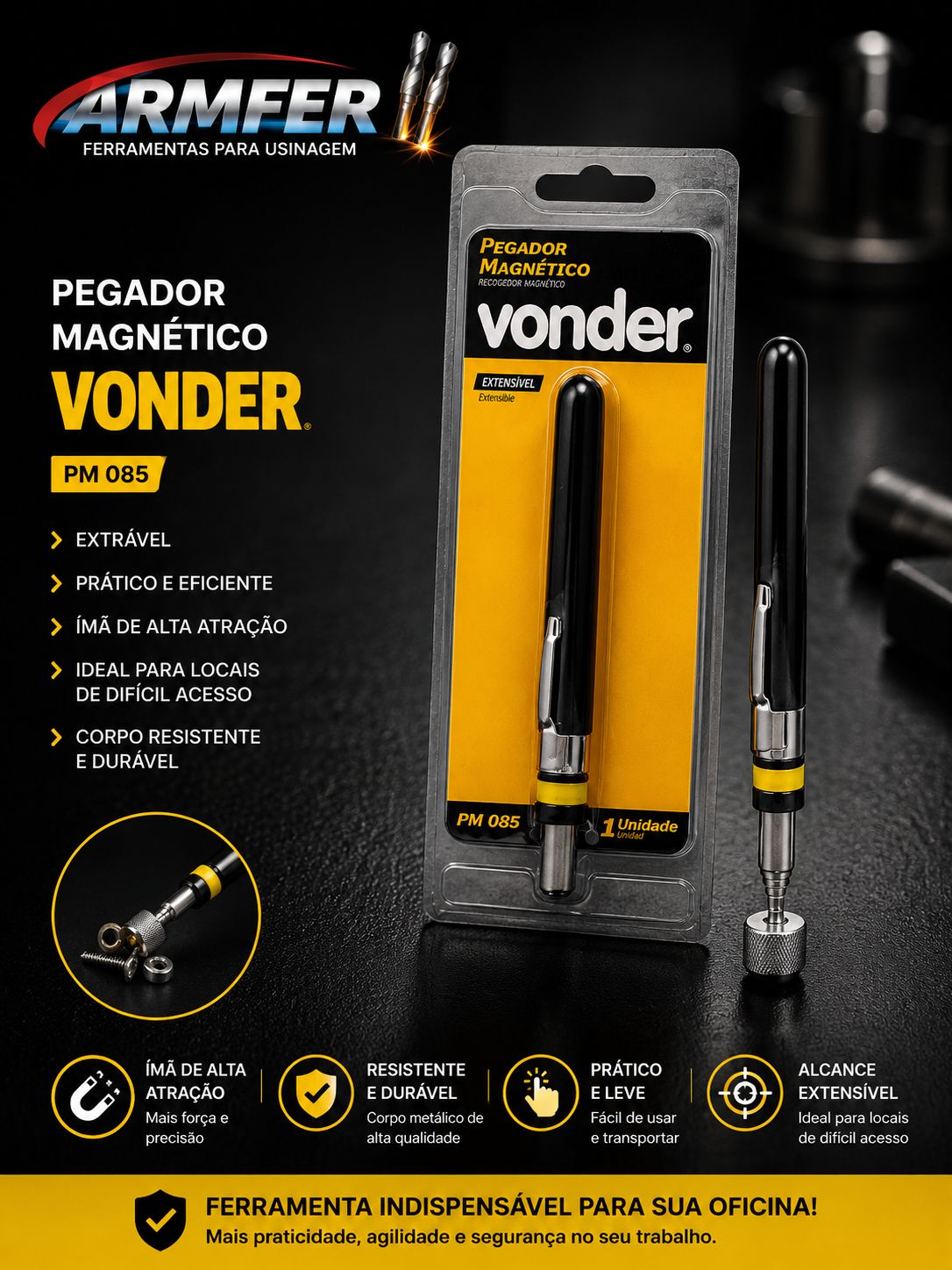 vonder pegador magnético extensível pm085 vonder pegador magnético extensível pm085
