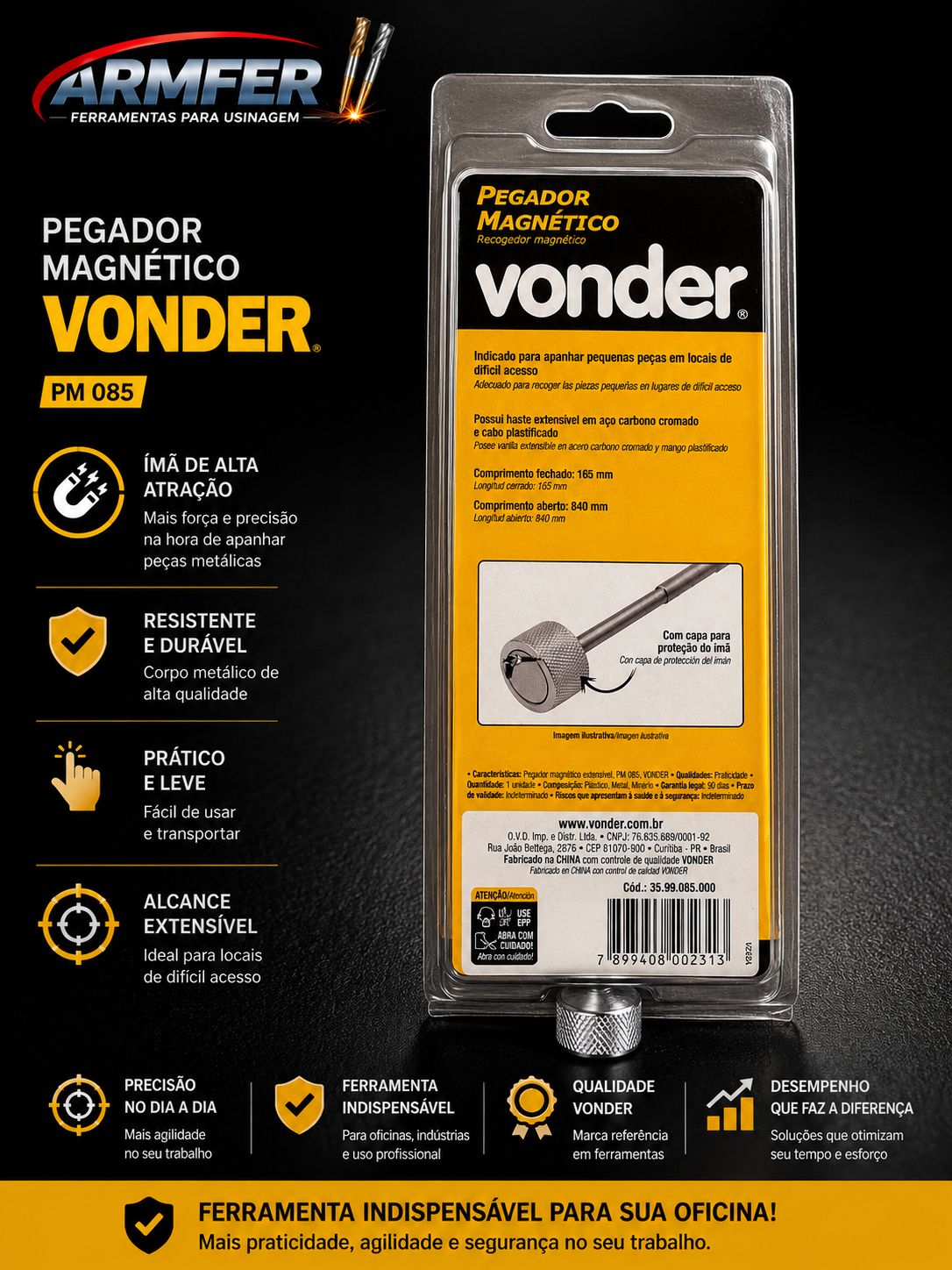 vonder pegador magnético extensível pm085 vonder pegador magnético extensível pm085