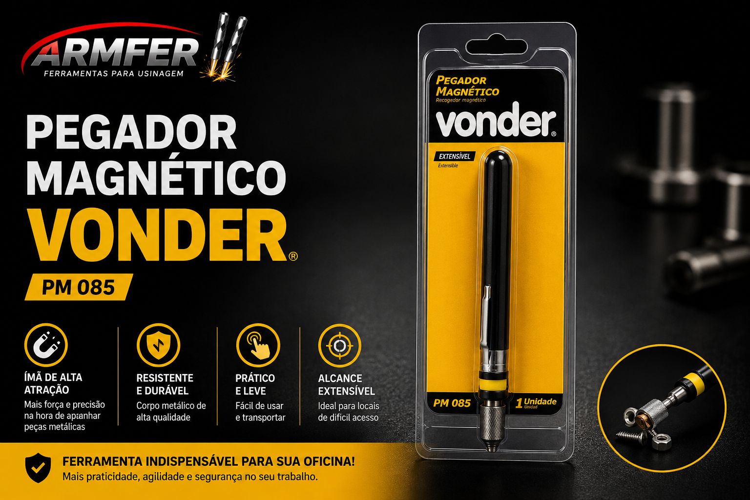 vonder pegador magnético extensível pm085 vonder pegador magnético extensível pm085
