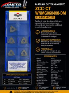 Pastilha de torneamento ZCC-CT WNMG060408-DM YBC 252 (CAIXA C/10und)