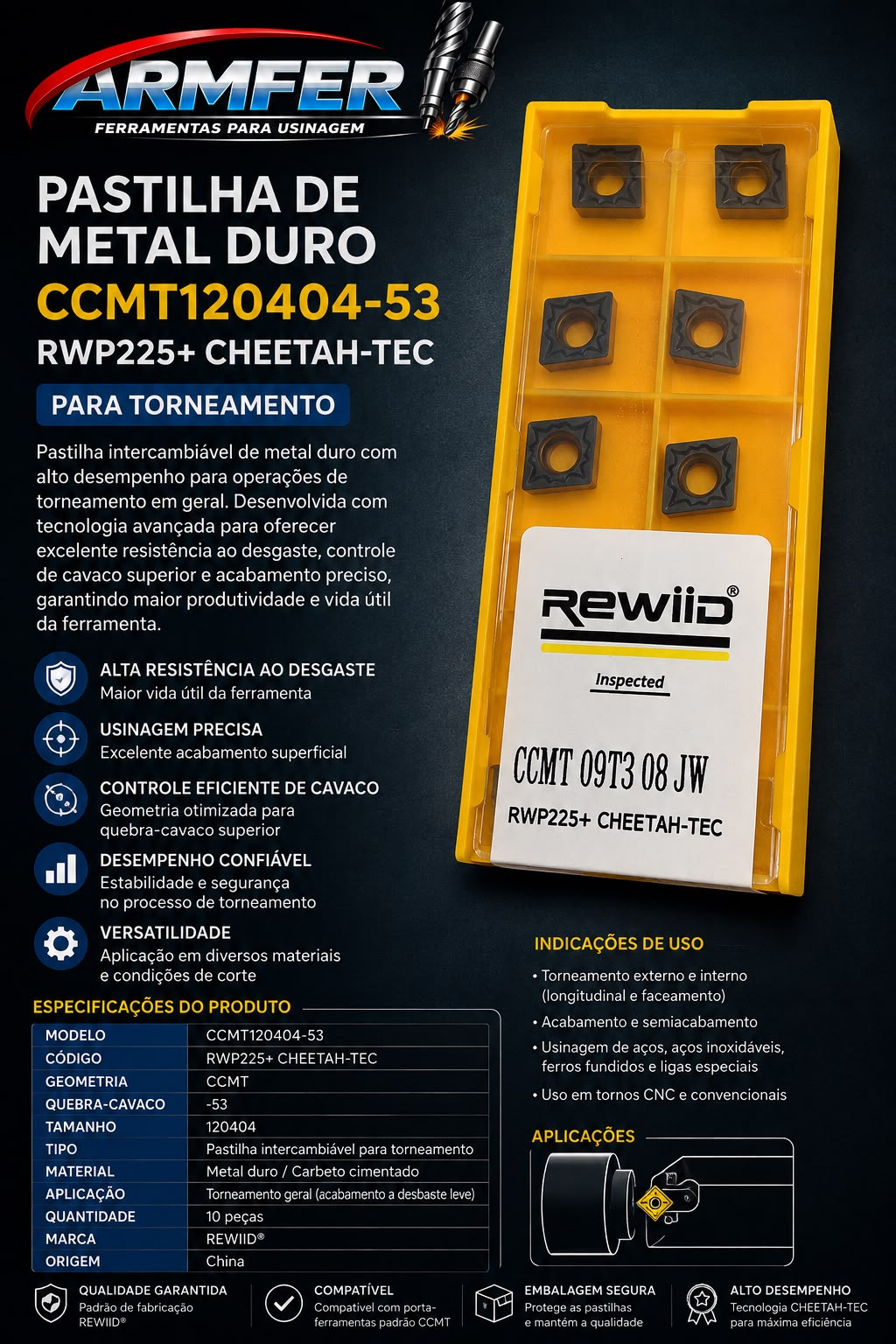 (rewiid) inserto ccmt09t308jw rwp225 + (rewiid) inserto ccmt09t308jw rwp225 +